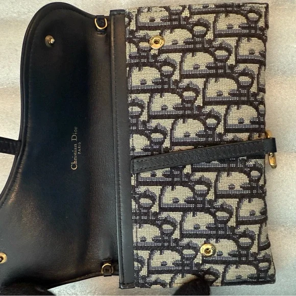 SOLD 🎉 Blue Christian Dior Oblique Jacquard Saddle Pouch with Chain WOC - Picture 9 of 14